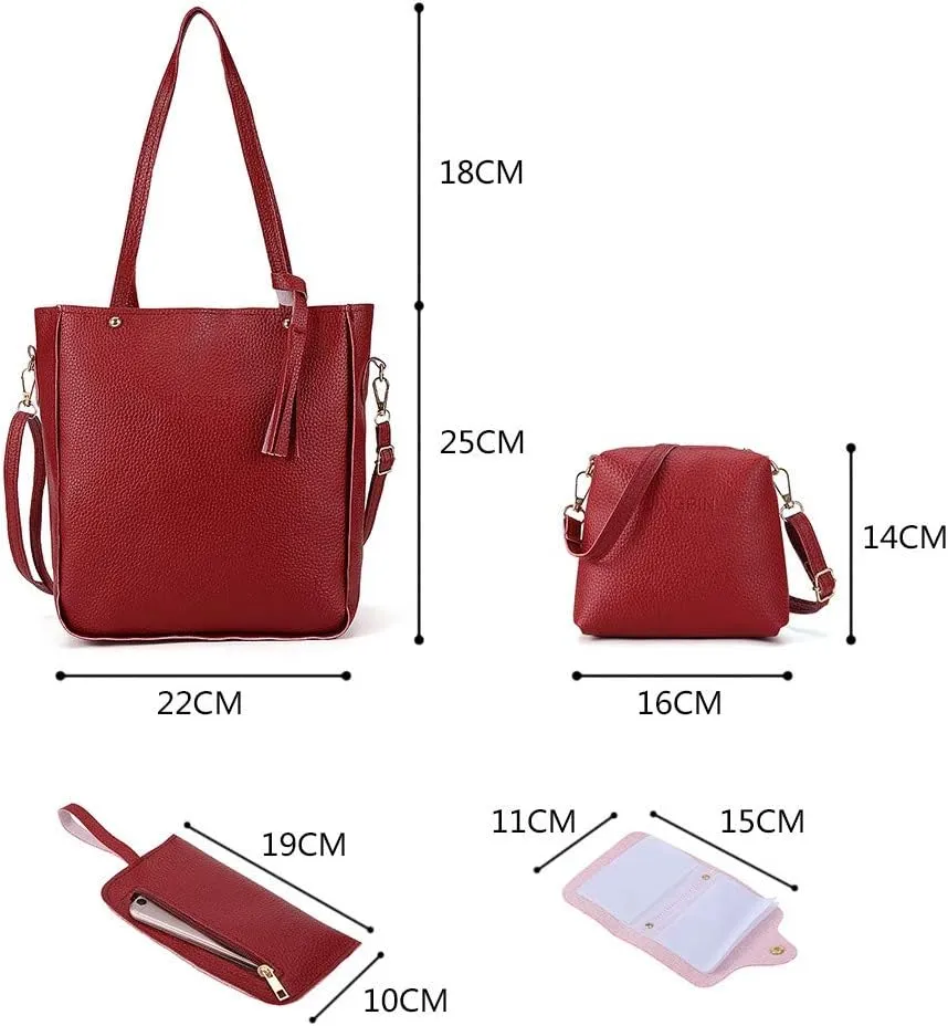 Beach Tote Bag 4 Packet Leather Solid Color Handbags Shoulder Bags Crossbody Hobo Bags Card Purse Work Travel Essential W