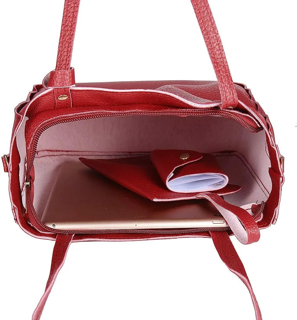 Beach Tote Bag 4 Packet Leather Solid Color Handbags Shoulder Bags Crossbody Hobo Bags Card Purse Work Travel Essential W