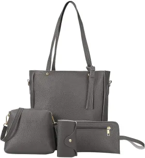 Beach Tote Bag 4 Packet Leather Solid Color Handbags Shoulder Bags Crossbody Hobo Bags Card Purse Work Travel Essential W