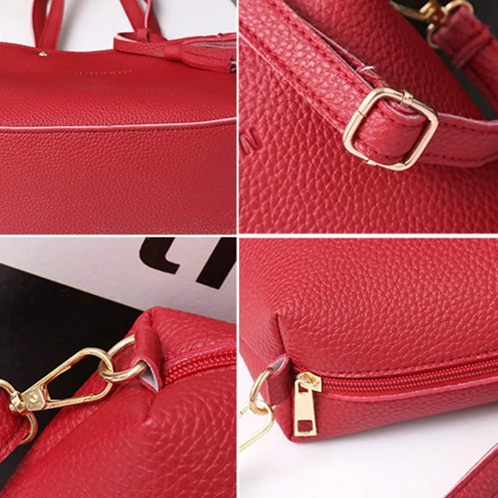 Beach Tote Bag 4 Packet Solid Color Leather Handbags Shoulder Bags Crossbody Hobo Bags Card Purse Work Travel Essential J