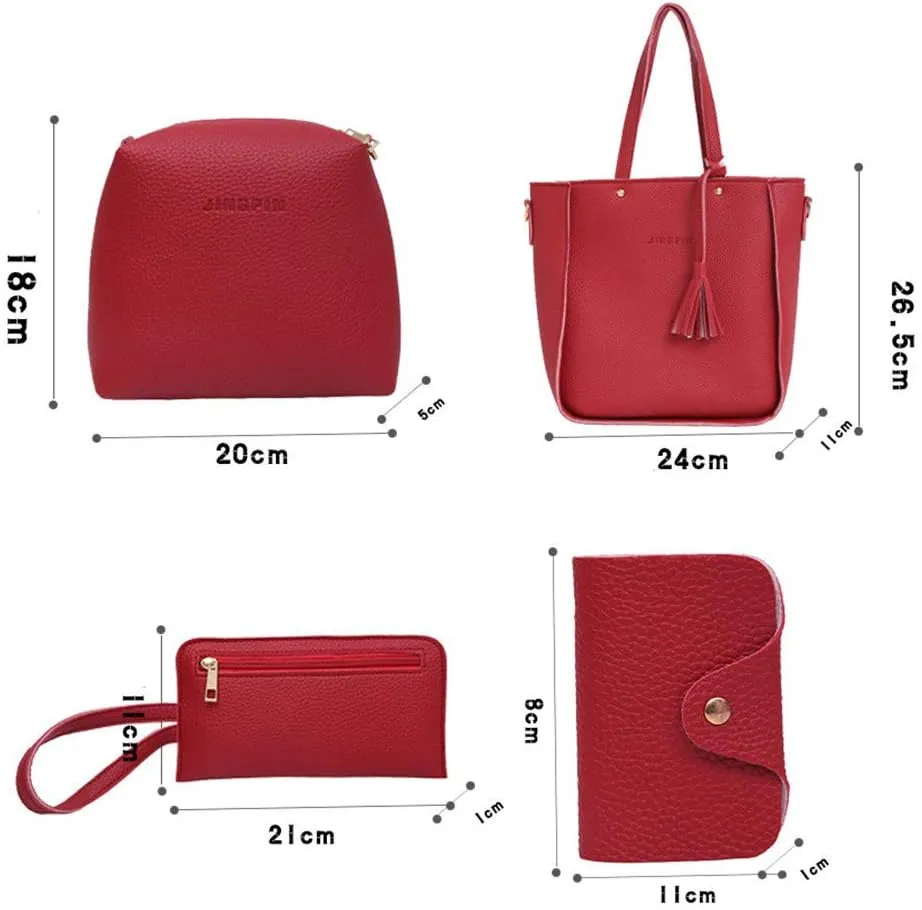 Beach Tote Bag 4 Packet Solid Color Leather Handbags Shoulder Bags Crossbody Hobo Bags Card Purse Work Travel Essential J