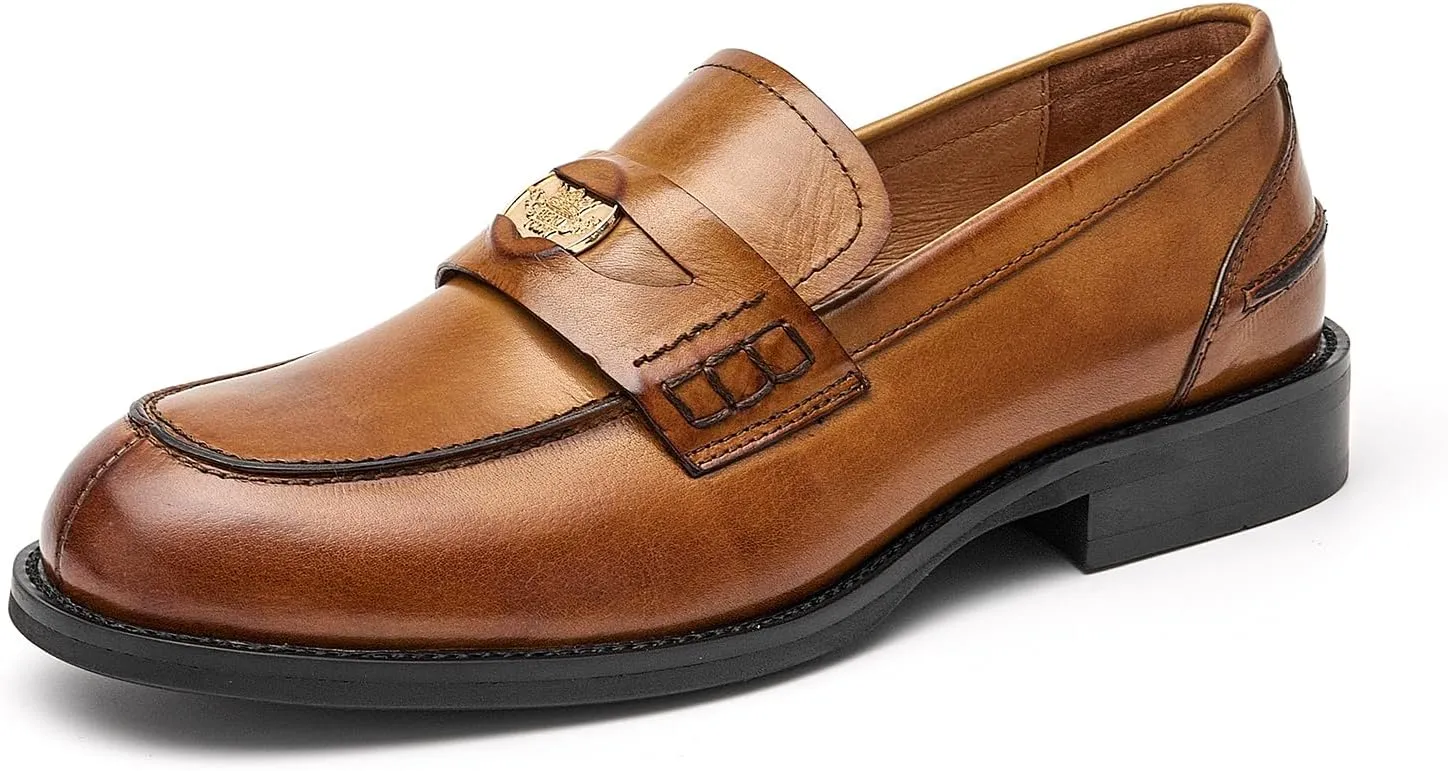 BEAU TODAY Flat Loafers for Women, Womens Leather Penny Loafers, Slip-on Flats for Women, Comfortable Dressy Business Casual Office Non-Slip Round Toe Loafers