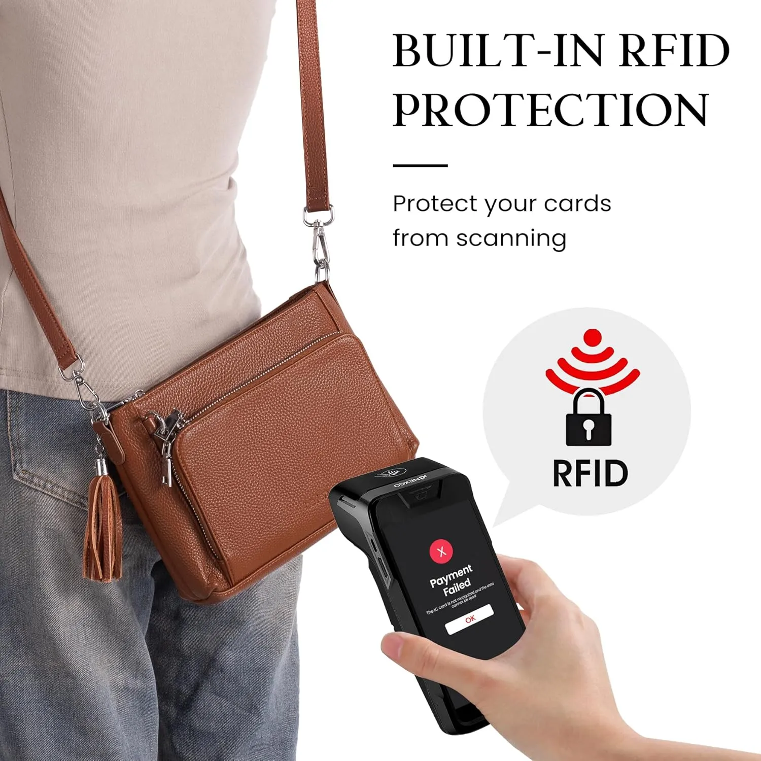 befen Anti Theft Genuine Leather Crossbody Bags for Women Handbags and Shoulder Basg with Built in Wallet RFID Leather Purse