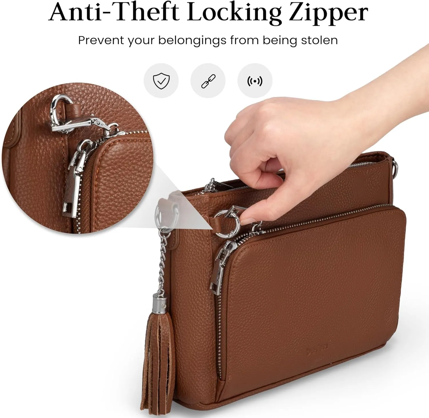 befen Anti Theft Genuine Leather Crossbody Bags for Women Handbags and Shoulder Basg with Built in Wallet RFID Leather Purse