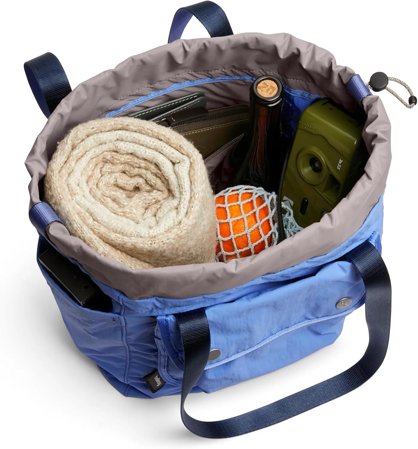 Bellroy Cinch Tote (16 liter lightweight tote bag with external organization, pop pockets, a luggage pass-through, and effortless draw-cord closure) - DenimBlue