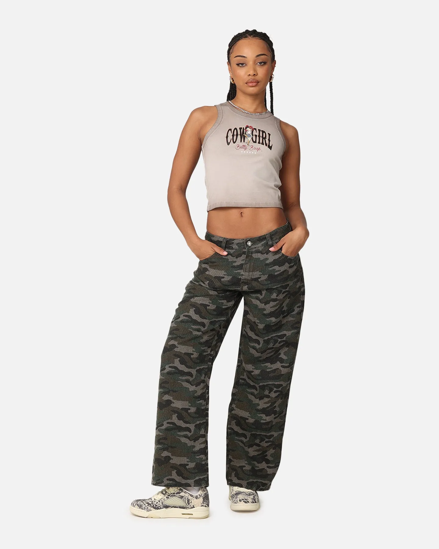 Betty Boop Women's Cowgirl Sunfade Tank Washed Brown