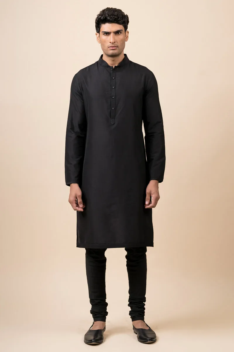 Black Single Kurta With Zero Point Collar
