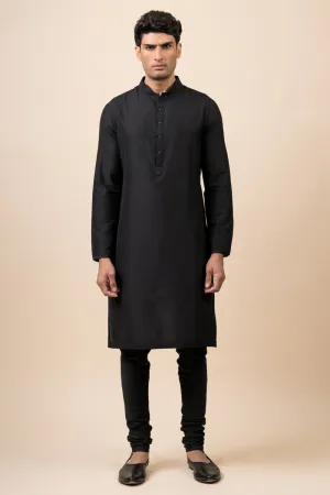 Black Single Kurta With Zero Point Collar