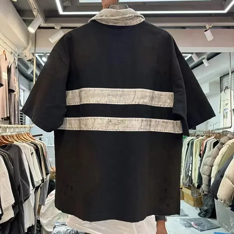 Black Washed Destroyed Dirty Polo Tee