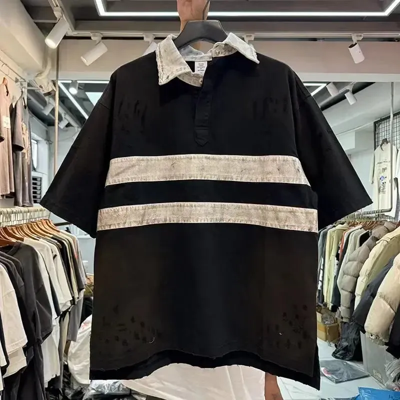 Black Washed Destroyed Dirty Polo Tee