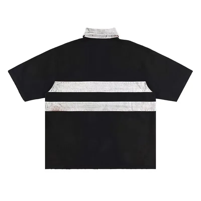 Black Washed Destroyed Dirty Polo Tee