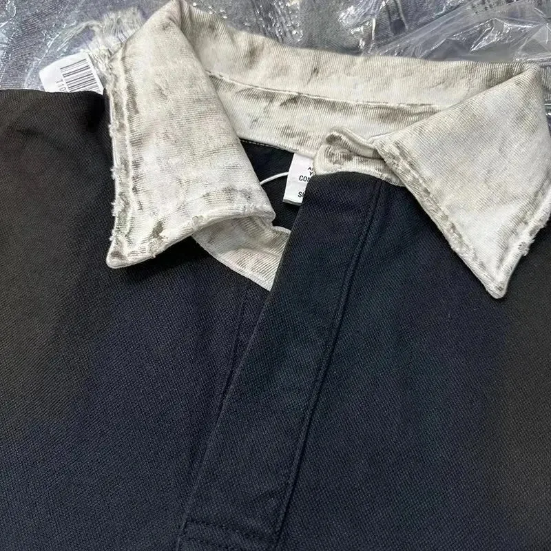 Black Washed Destroyed Dirty Polo Tee
