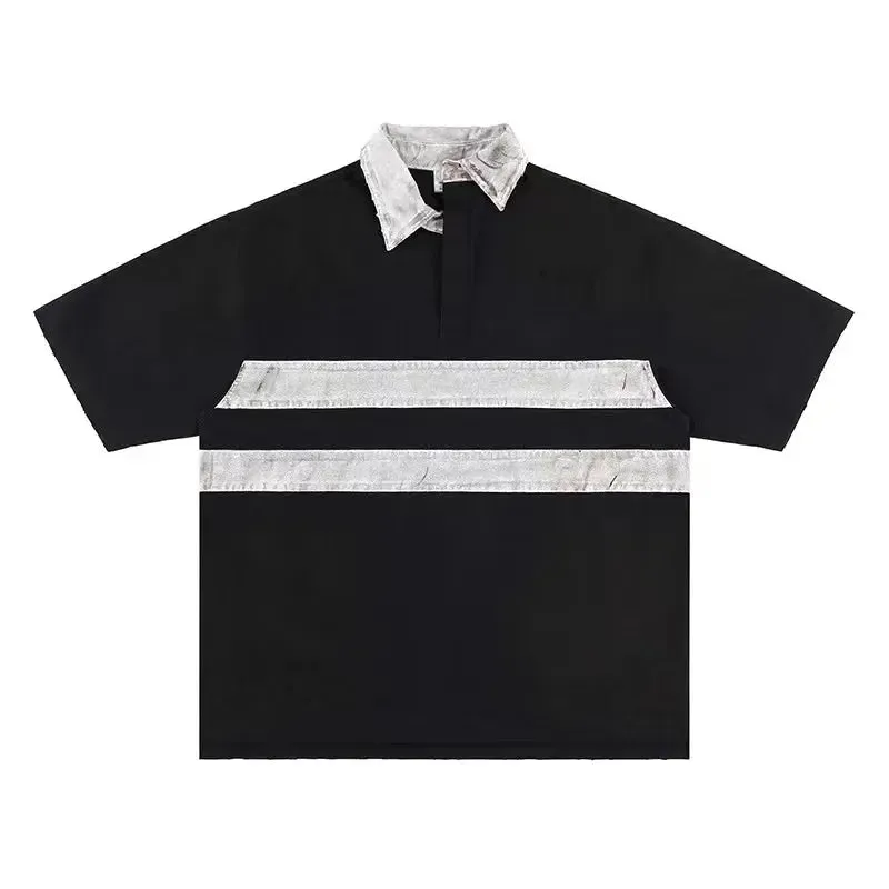 Black Washed Destroyed Dirty Polo Tee