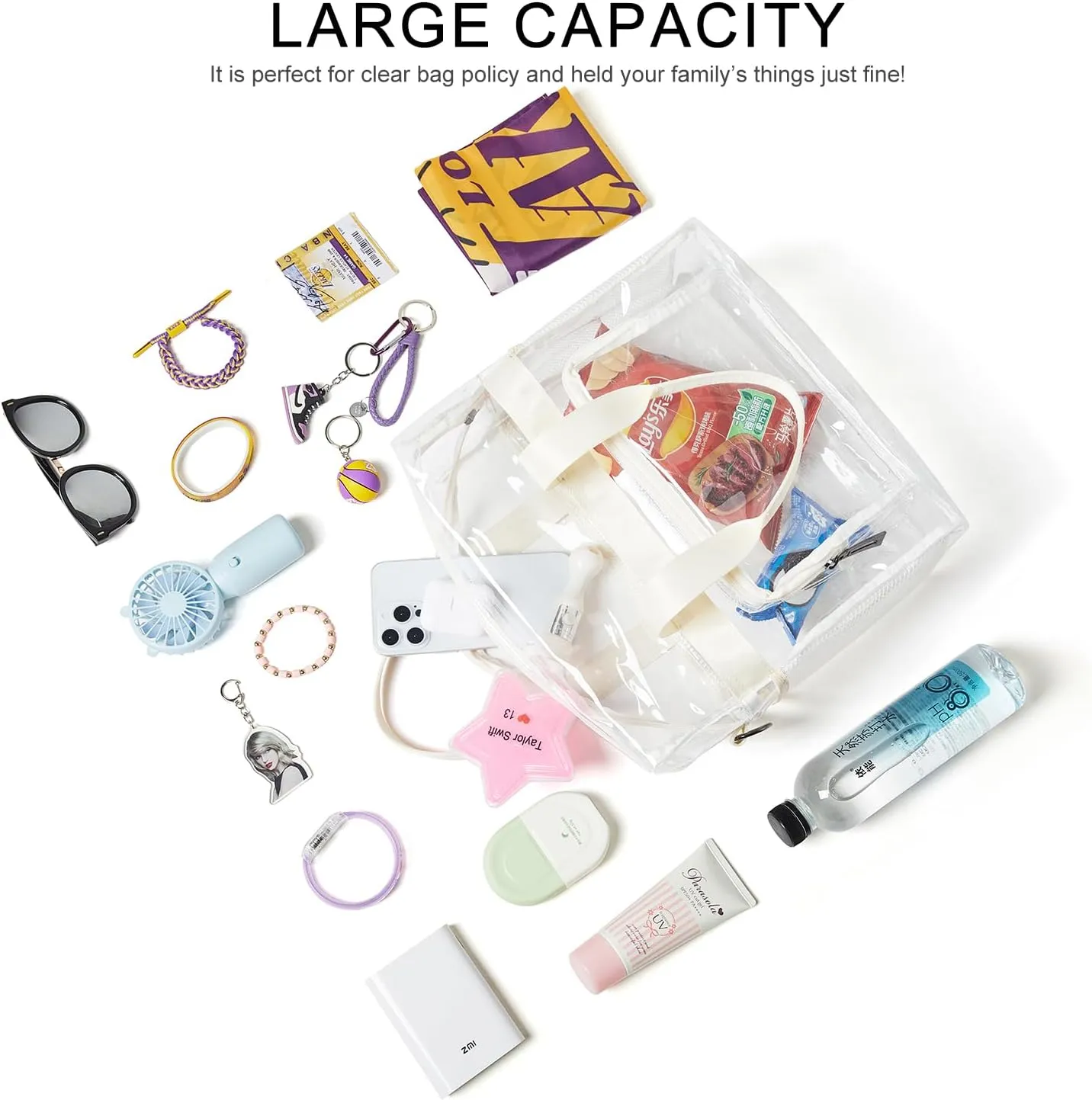 Bluome Clear Bag For Stadium Events 12612 Crossbody Beach Lunch Tote Transparent Bag Purse Stadium Approved For Women Men