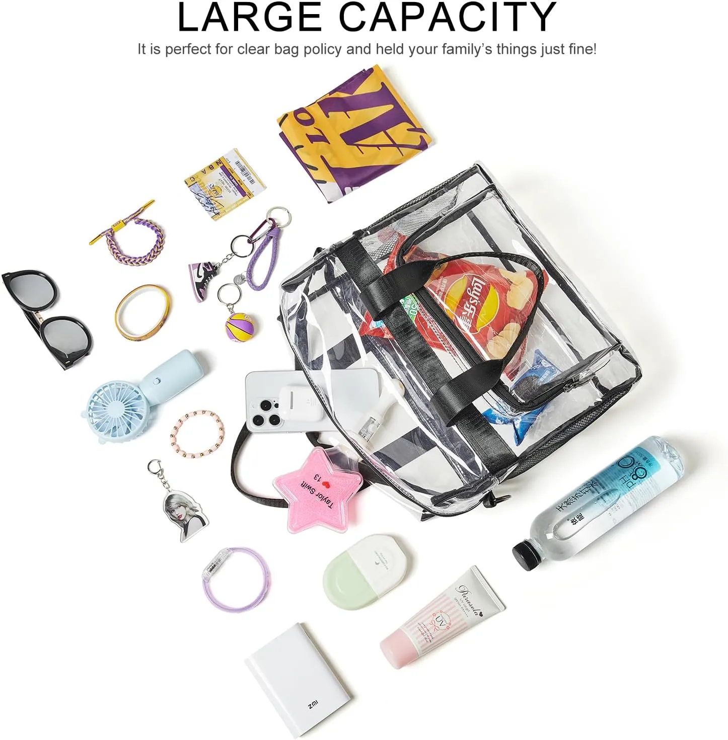 Bluome Clear Bag For Stadium Events 12612 Crossbody Beach Lunch Tote Transparent Bag Purse Stadium Approved For Women Men