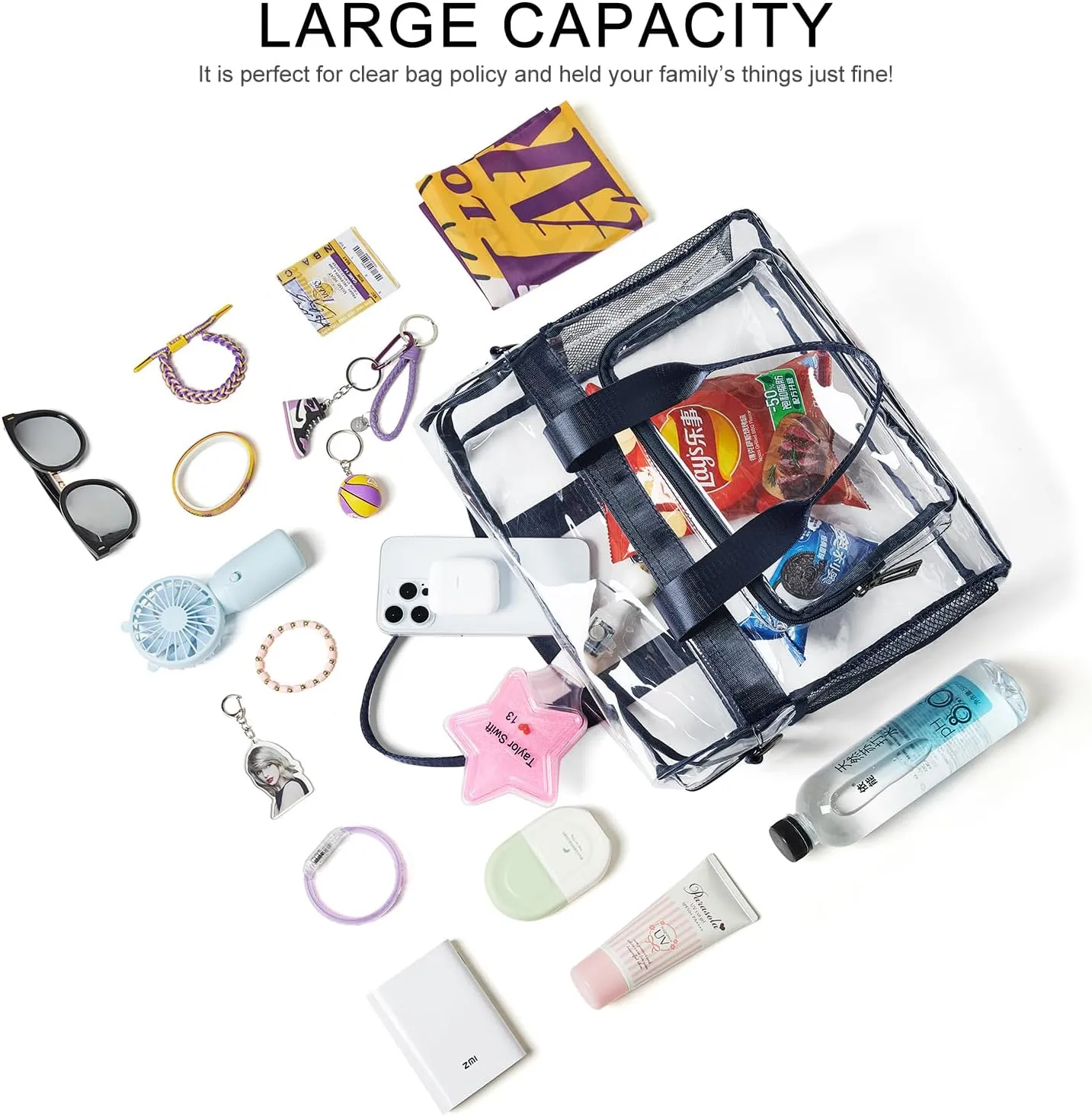 Bluome Clear Bag For Stadium Events 12612 Crossbody Beach Lunch Tote Transparent Bag Purse Stadium Approved For Women Men