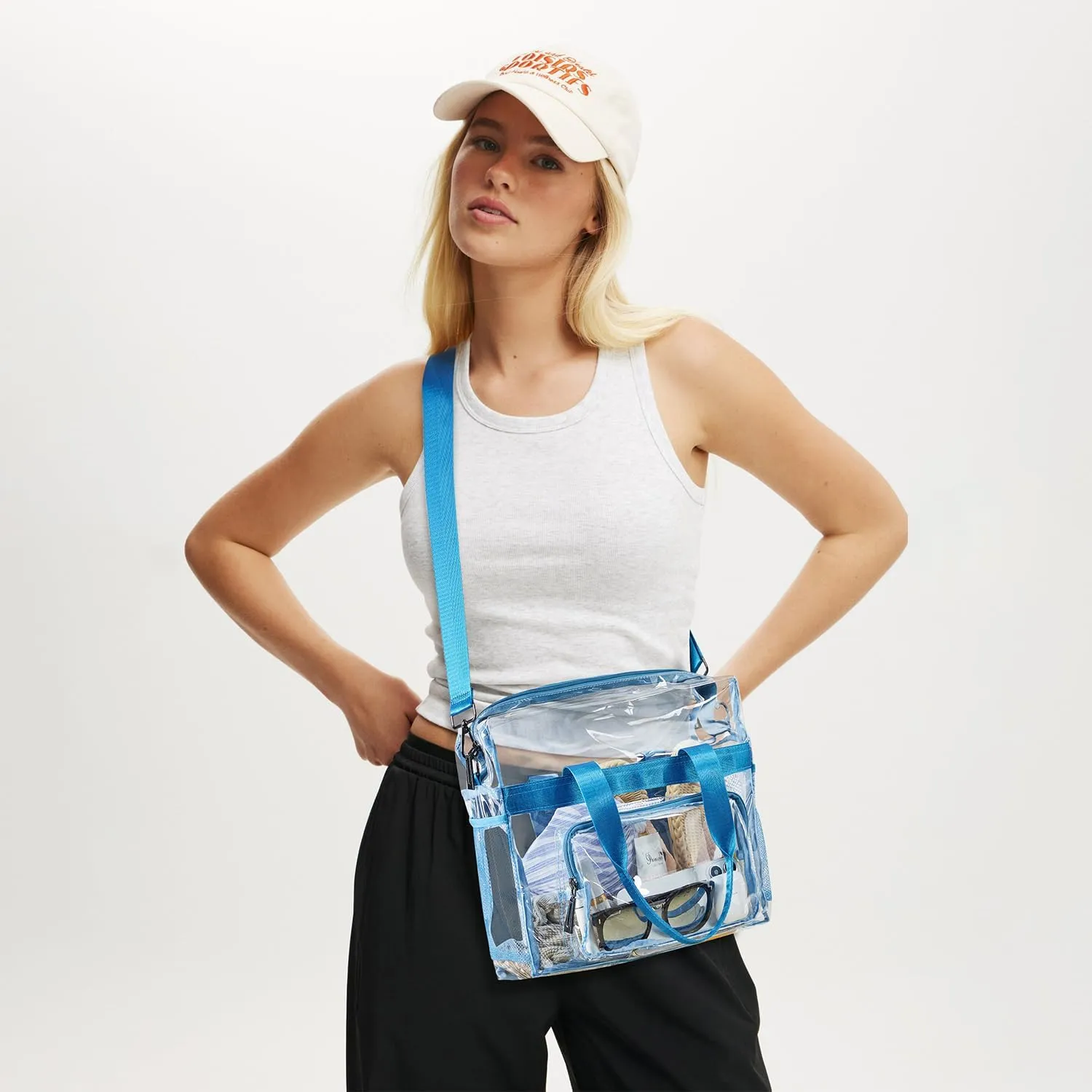 Bluome Clear Bag For Stadium Events 12612 Crossbody Beach Lunch Tote Transparent Bag Purse Stadium Approved For Women Men