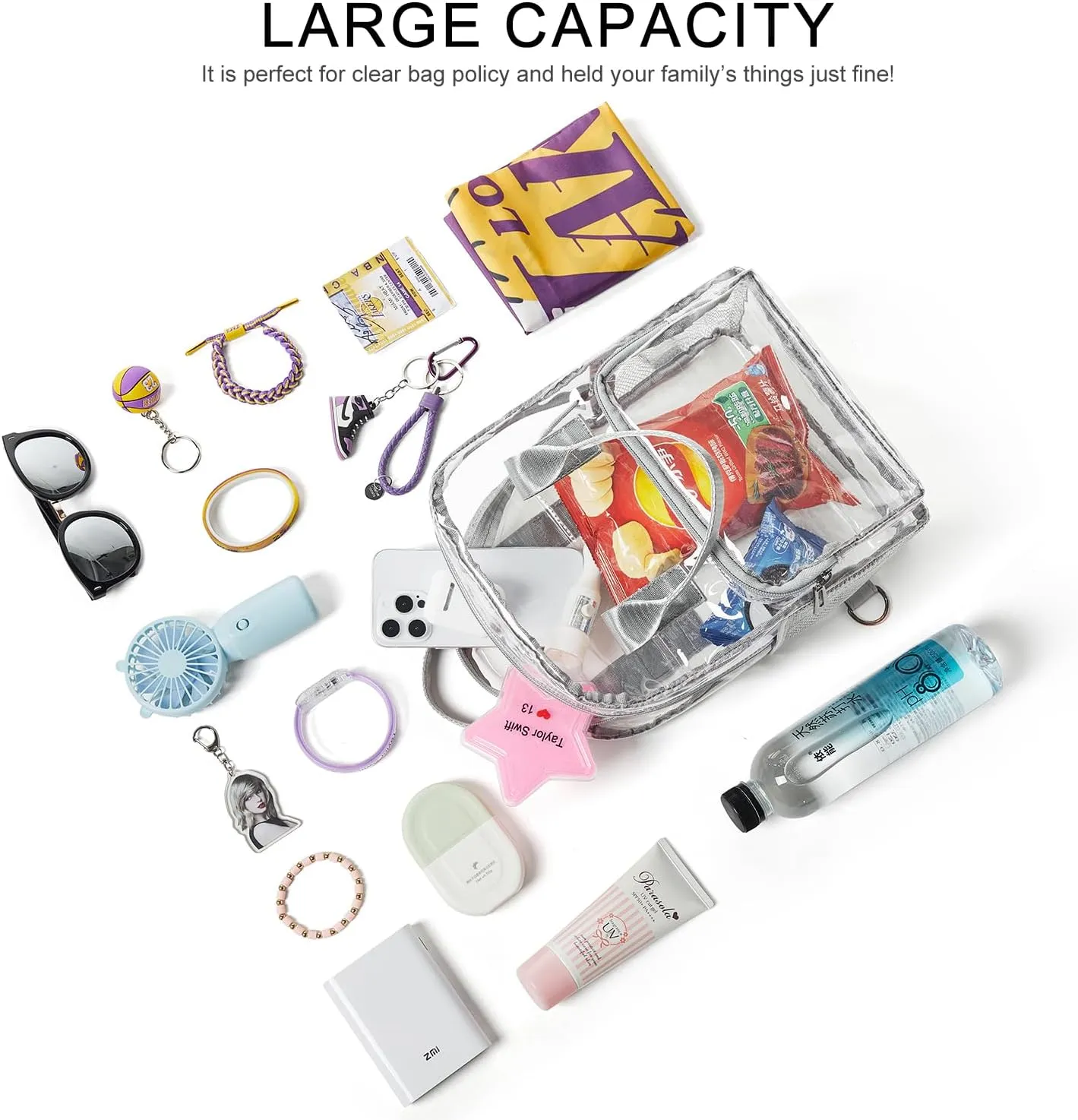 Bluome Clear Bag For Stadium Events 12612 Crossbody Beach Lunch Tote Transparent Bag Purse Stadium Approved For Women Men