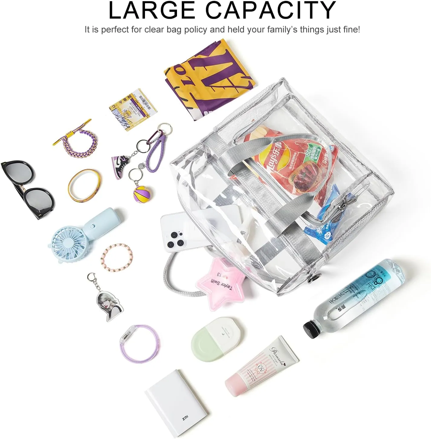 Bluome Clear Bag For Stadium Events 12612 Crossbody Beach Lunch Tote Transparent Bag Purse Stadium Approved For Women Men
