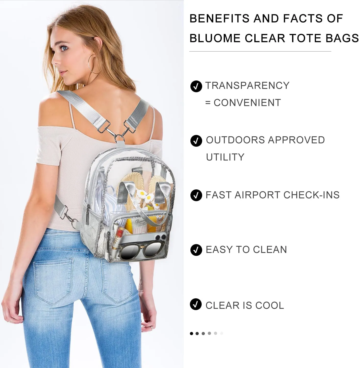 Bluome Clear Bag For Stadium Events 12612 Crossbody Beach Lunch Tote Transparent Bag Purse Stadium Approved For Women Men
