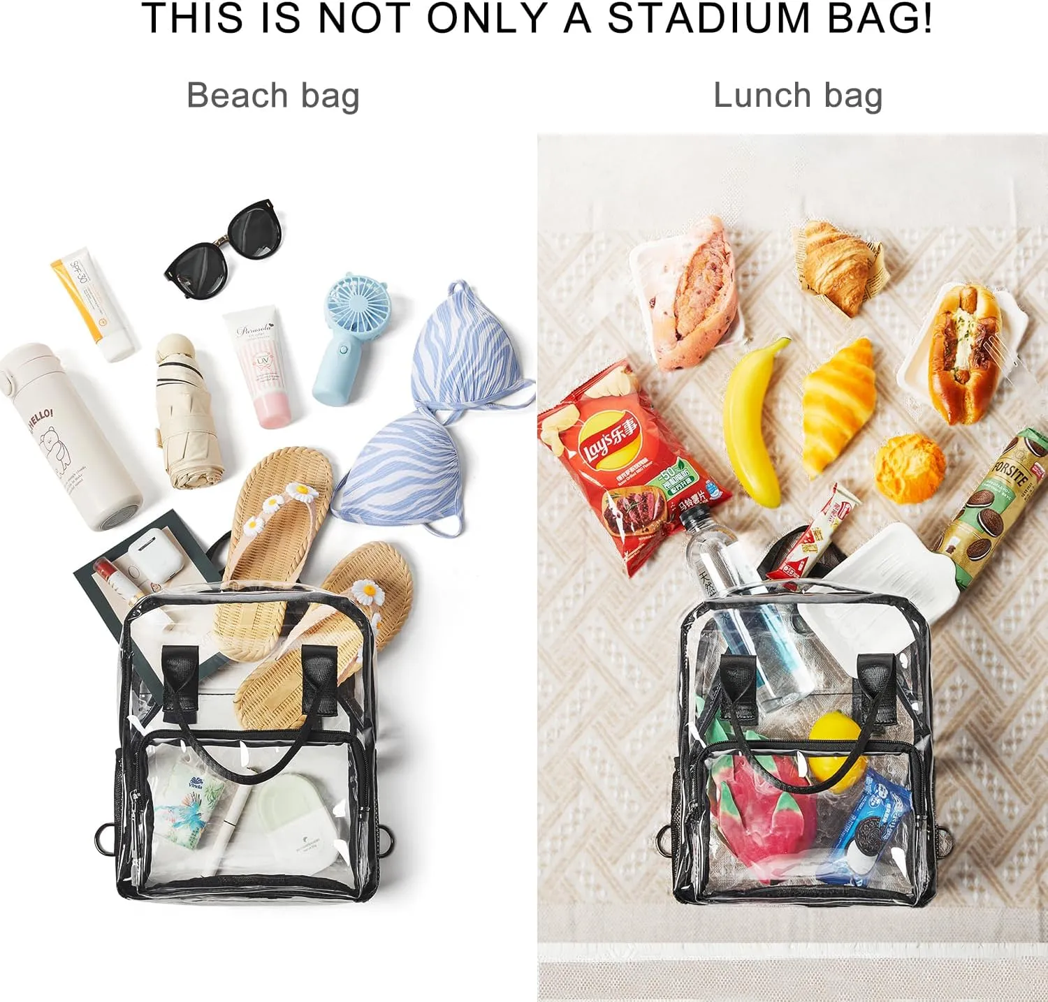 Bluome Clear Bag For Stadium Events 12612 Crossbody Beach Lunch Tote Transparent Bag Purse Stadium Approved For Women Men