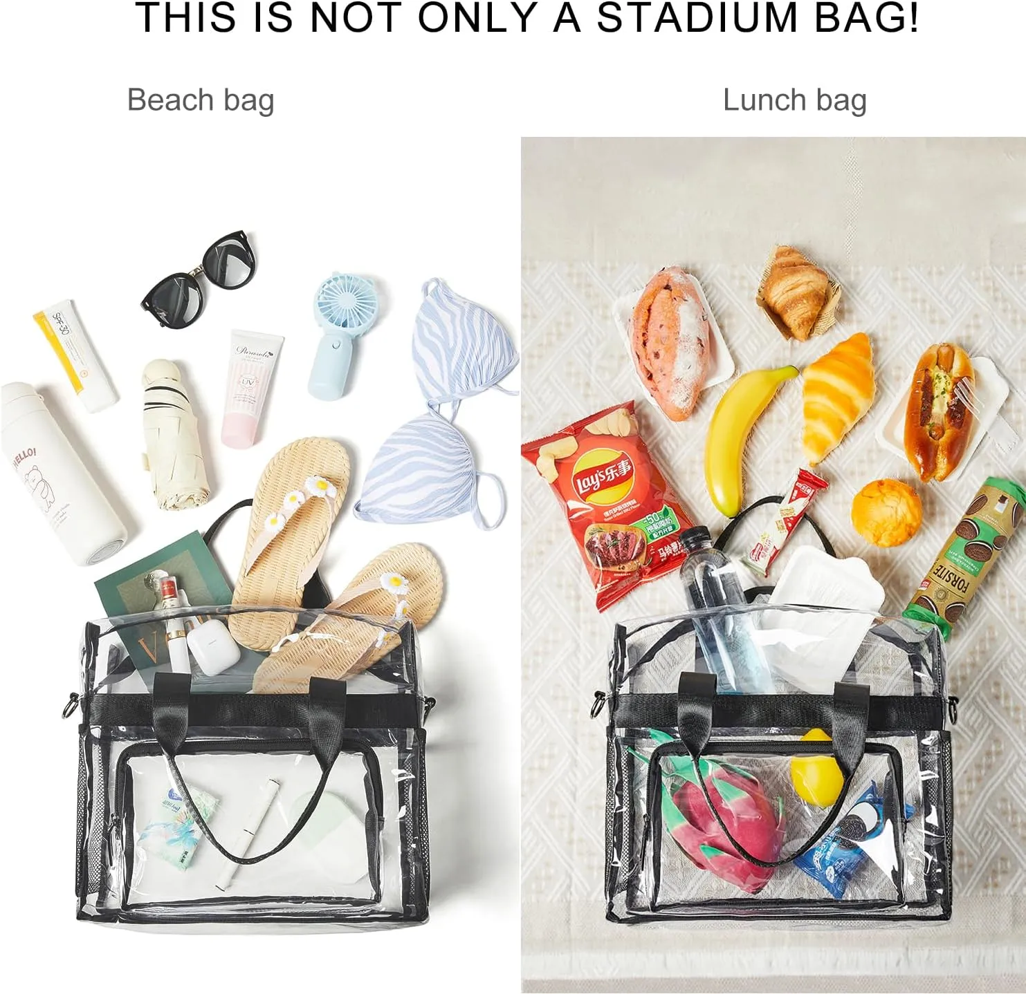 Bluome Clear Bag For Stadium Events 12612 Crossbody Beach Lunch Tote Transparent Bag Purse Stadium Approved For Women Men