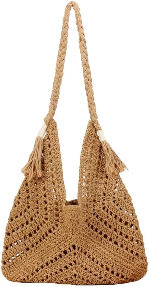 Boho Straw Bags for Women Large Woven Tote Bag Straw Beach Bag Shoulder Bags Purse Handbags Summer Straw Hobo Bag