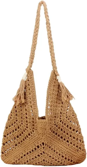 Boho Straw Bags for Women Large Woven Tote Bag Straw Beach Bag Shoulder Bags Purse Handbags Summer Straw Hobo Bag