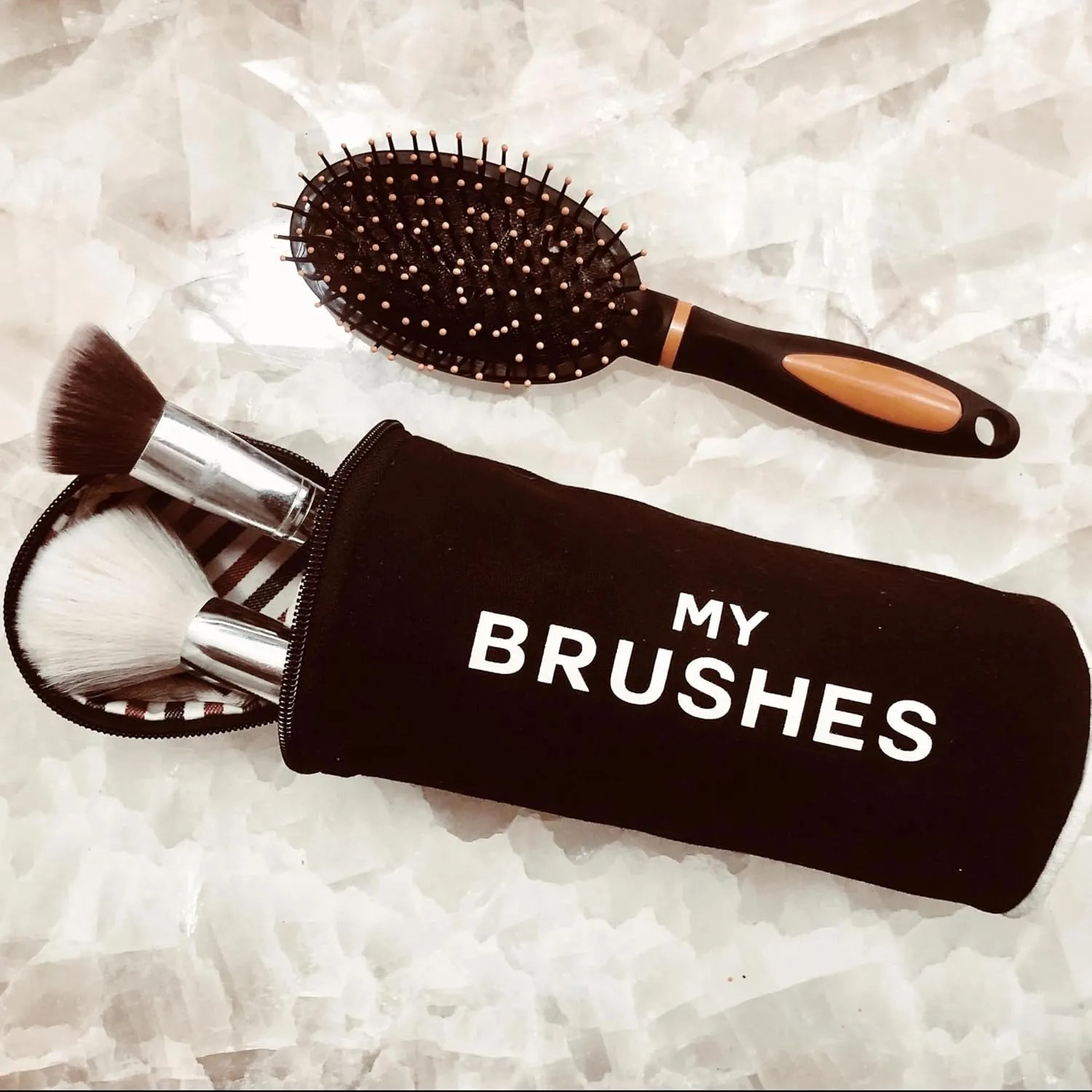Brushes Cylinder Case | Travel Makeup Brush Holder | Protective Hairbrush Storage Case | Compact Brush Organizer for Home & Travel | Durable Zip Pouch with Laminated Inner Lining | Black