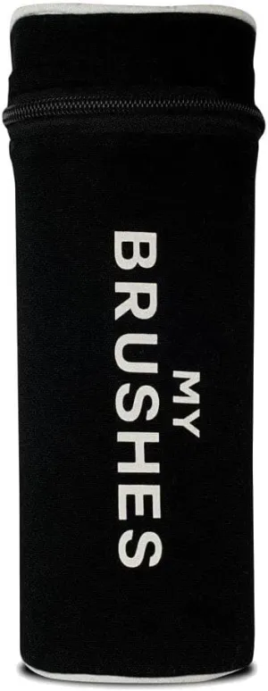 Brushes Cylinder Case | Travel Makeup Brush Holder | Protective Hairbrush Storage Case | Compact Brush Organizer for Home & Travel | Durable Zip Pouch with Laminated Inner Lining | Black