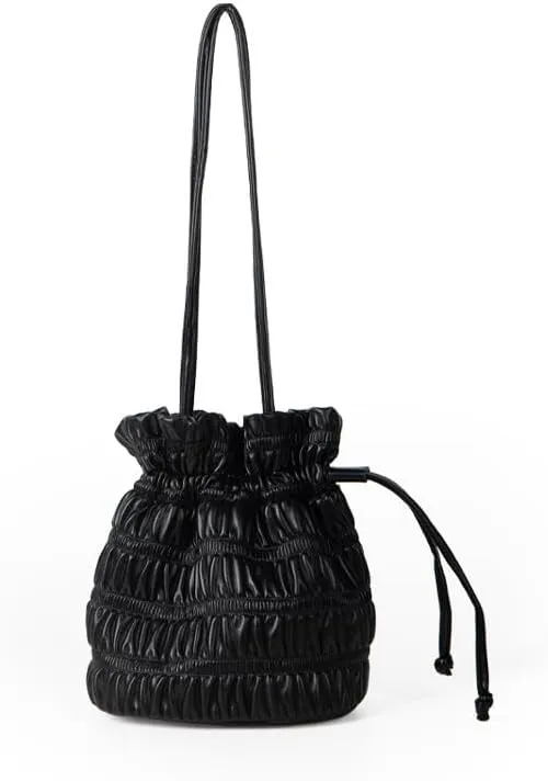 Bucket Bag for Women Niche Design Soft Leather Pleated Shoulder Bag Simple And Versatile Drawstring Bucket Bag