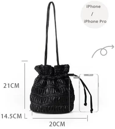 Bucket Bag for Women Niche Design Soft Leather Pleated Shoulder Bag Simple And Versatile Drawstring Bucket Bag