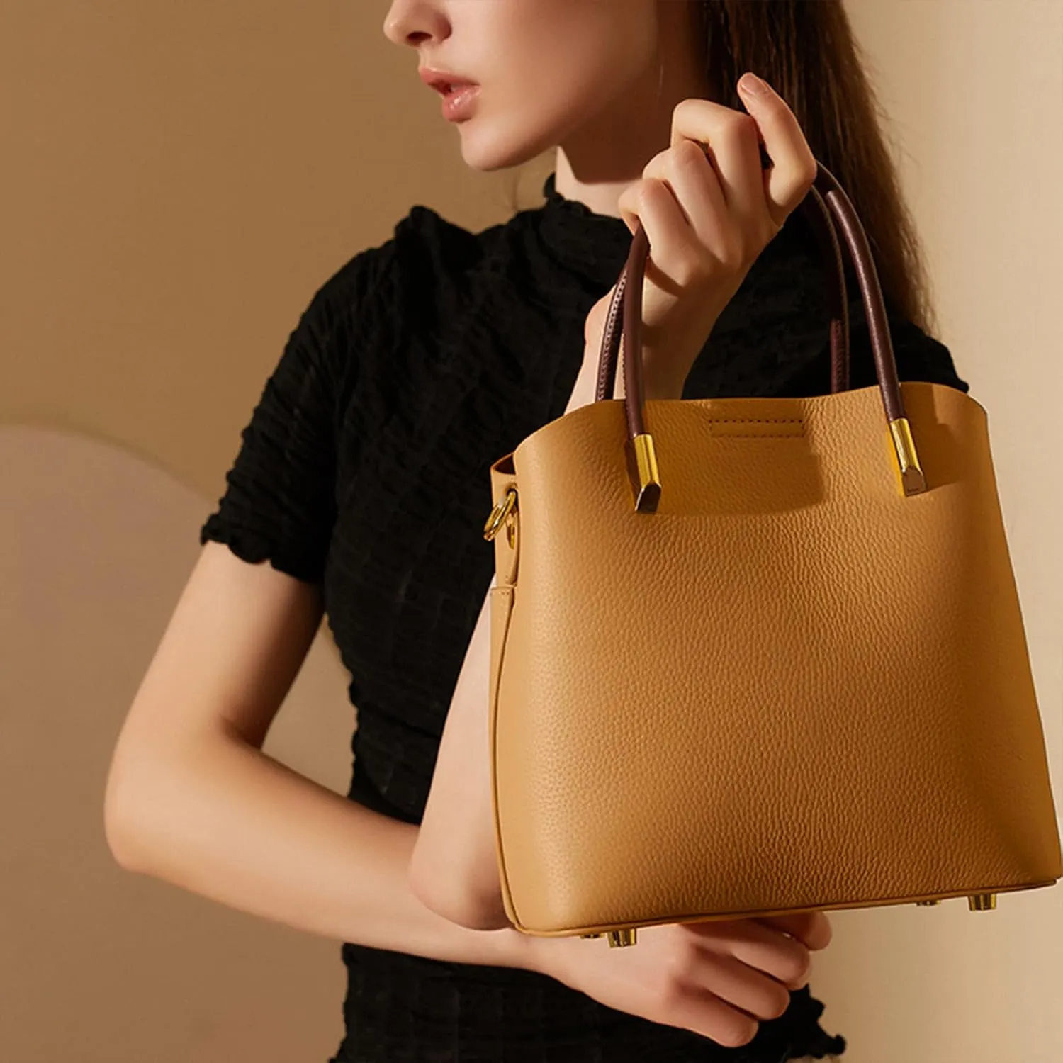 Bucket Bag for Women, Top-Handle Handbags, Bucket Purses Shoulder Bag for Women with Removable Straps