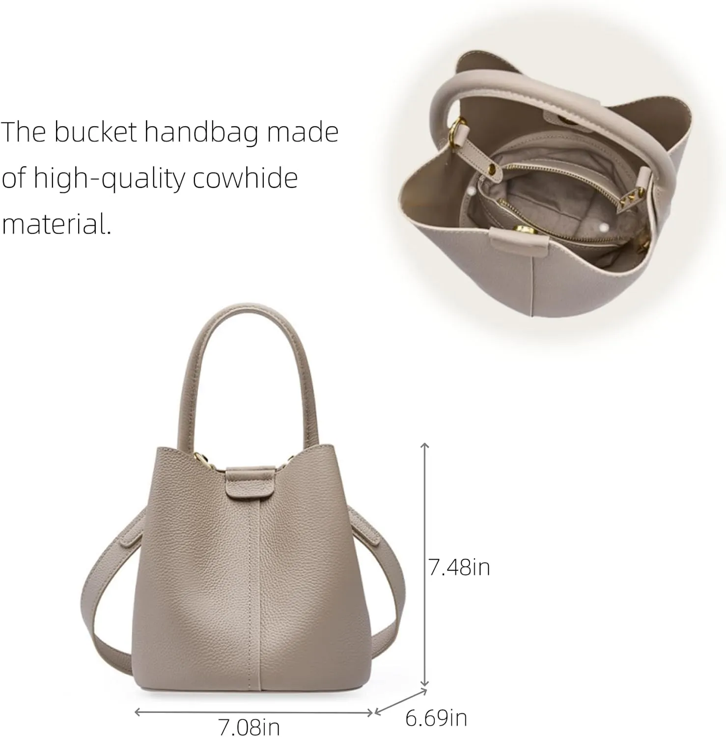 Bucket Bags for Women, Full Grain Cow Leather Crossbody Handbags Top-handle Clutch Purses Sling Satchel for Daily Use