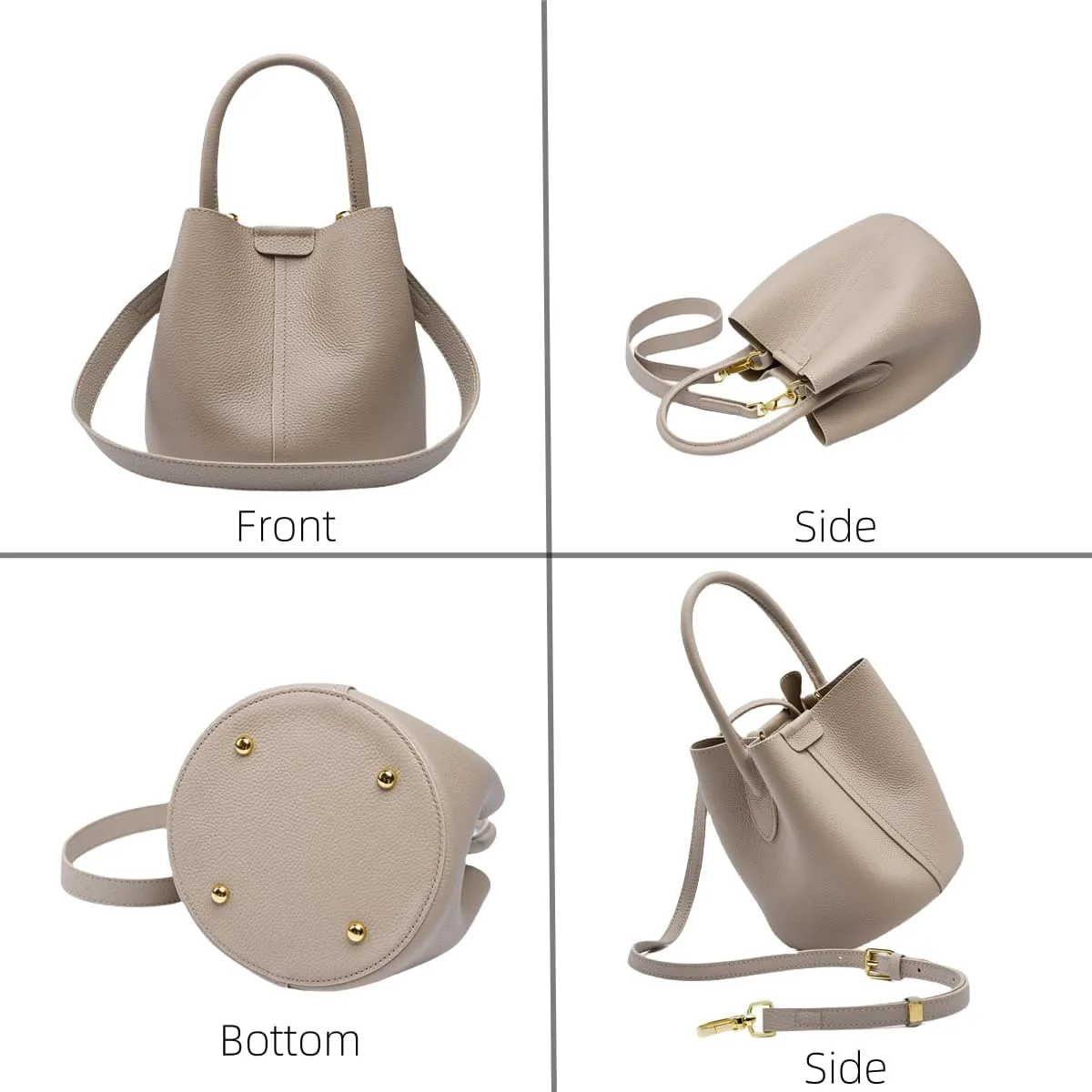 Bucket Bags for Women, Full Grain Cow Leather Crossbody Handbags Top-handle Clutch Purses Sling Satchel for Daily Use