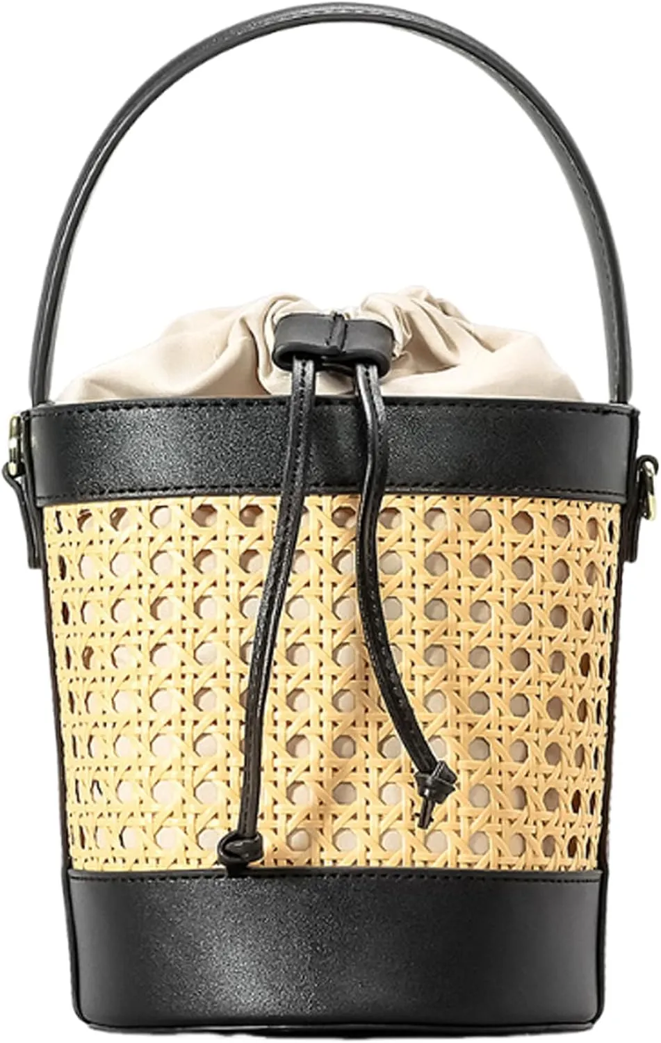 Bucket Bags for Women Ladies 2025 Handmade Rattan Woven Handbags Summer Beach Straw Purses PU Leather Crossbody Bag