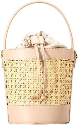 Bucket Bags for Women Ladies 2025 Handmade Rattan Woven Handbags Summer Beach Straw Purses PU Leather Crossbody Bag