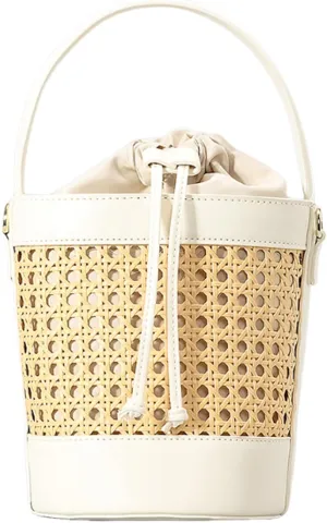 Bucket Bags for Women Ladies 2025 Handmade Rattan Woven Handbags Summer Beach Straw Purses PU Leather Crossbody Bag