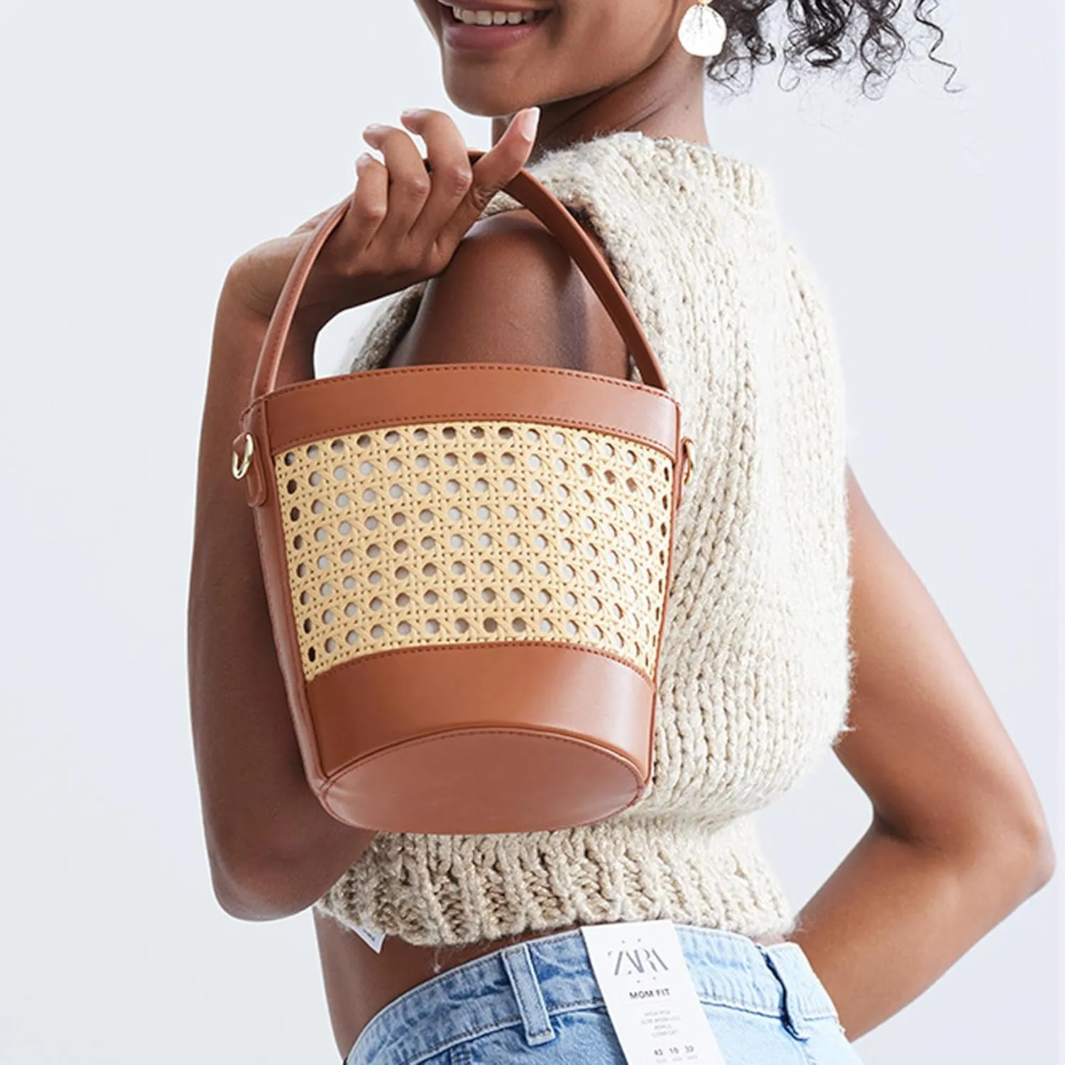 Bucket Bags for Women Ladies 2025 Handmade Rattan Woven Handbags Summer Beach Straw Purses PU Leather Crossbody Bag