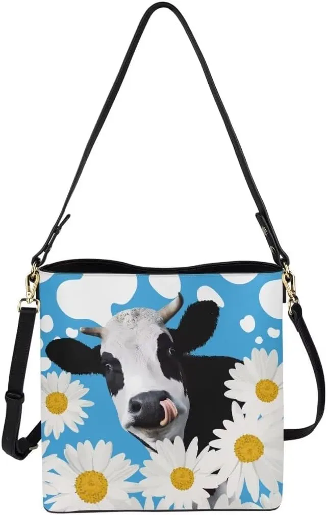 Bucket Bags for Women, PU Leather Waterproof Tote Bag Shoulder Bag for Travel, Work, Adjustable Crossbody Strap