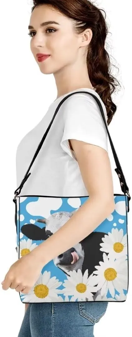 Bucket Bags for Women, PU Leather Waterproof Tote Bag Shoulder Bag for Travel, Work, Adjustable Crossbody Strap