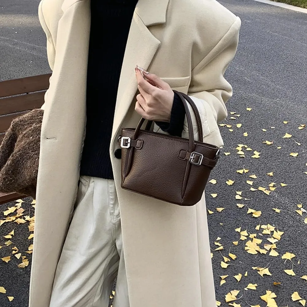 Bucket Bags for Women Trendy Crossbody Bags Elegant Handbags Leather Tote Bag Solid Color Shoulder Bag Bucket Purse