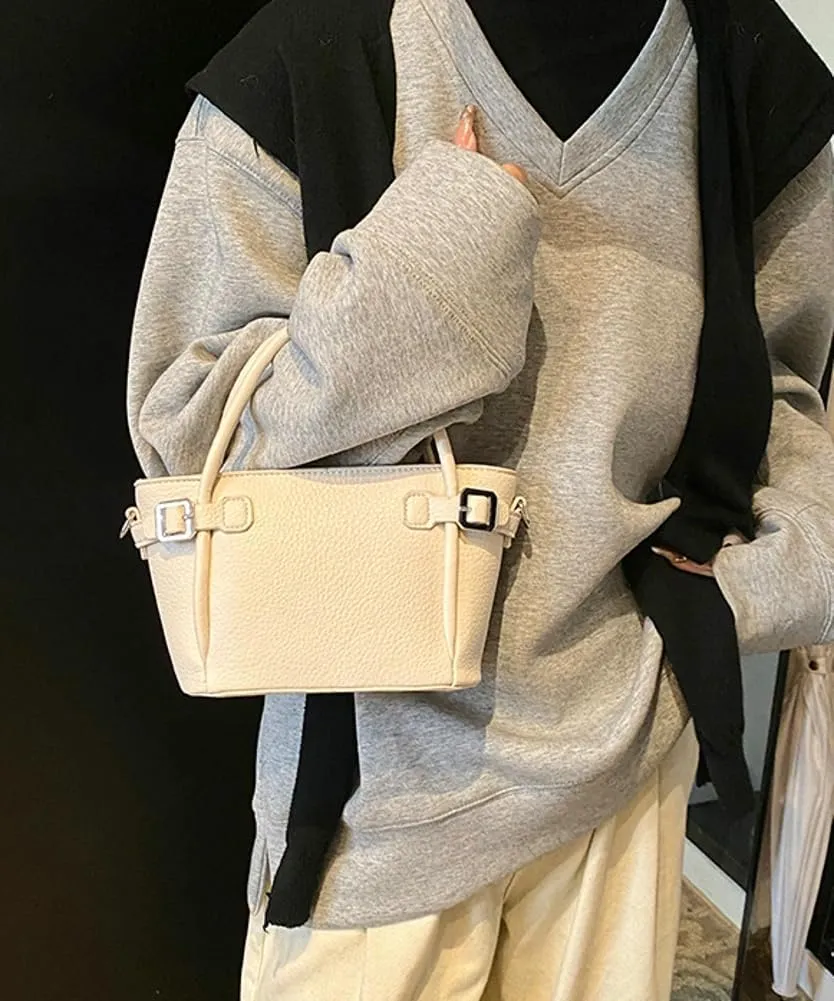 Bucket Bags for Women Trendy Crossbody Bags Elegant Handbags Leather Tote Bag Solid Color Shoulder Bag Bucket Purse