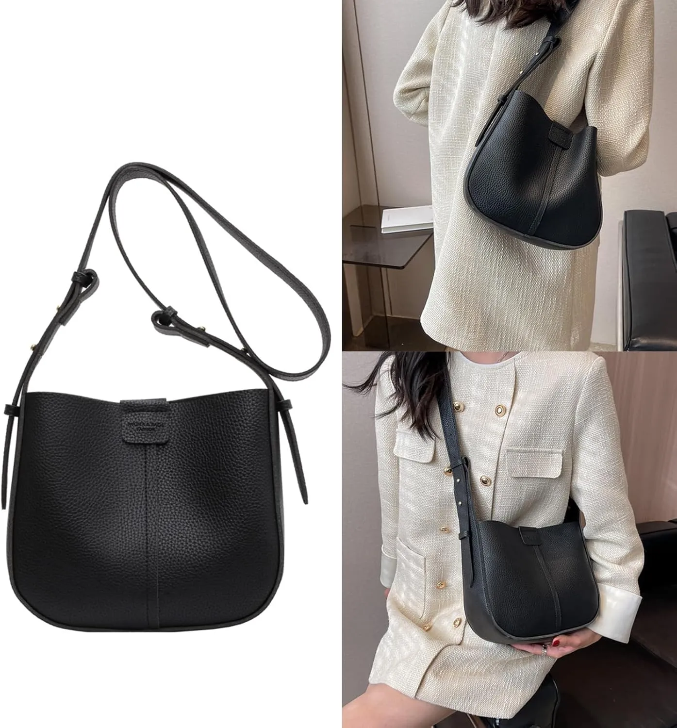 Bucket Bags with Small Purse Fashion Versatile Shoulder Bag for Women Girl Solid Color Crossbody Bag Large Capacity