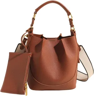Bucket Bags Women 2025 Trendy Retro Shoulder Crossbody Purse Satchel Top-Handle Hobo Handbags Removeable Strap 2 PCS
