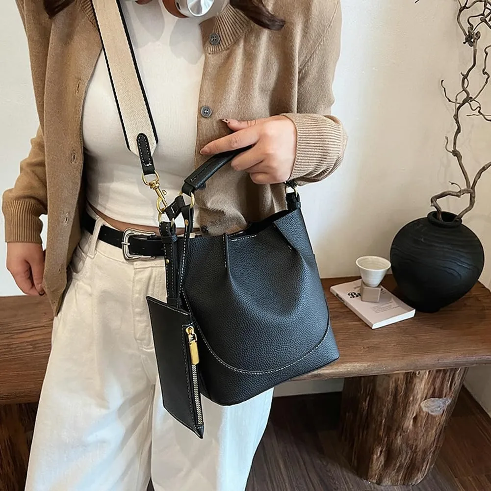 Bucket Bags Women 2025 Trendy Retro Shoulder Crossbody Purse Satchel Top-Handle Hobo Handbags Removeable Strap 2 PCS