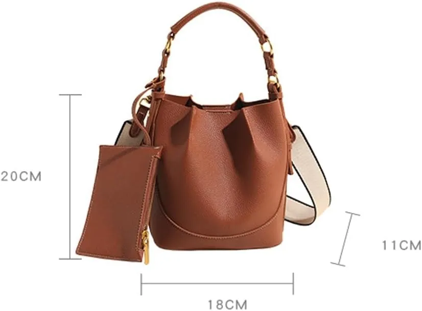 Bucket Bags Women 2025 Trendy Retro Shoulder Crossbody Purse Satchel Top-Handle Hobo Handbags Removeable Strap 2 PCS