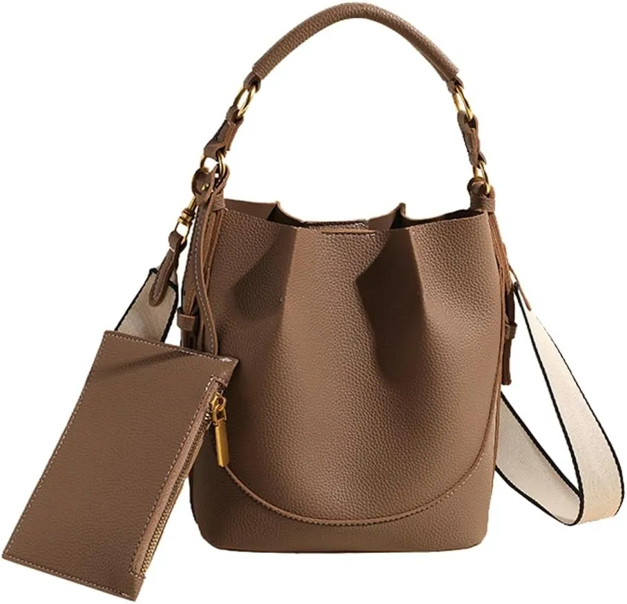 Bucket Bags Women 2025 Trendy Retro Shoulder Crossbody Purse Satchel Top-Handle Hobo Handbags Removeable Strap 2 PCS