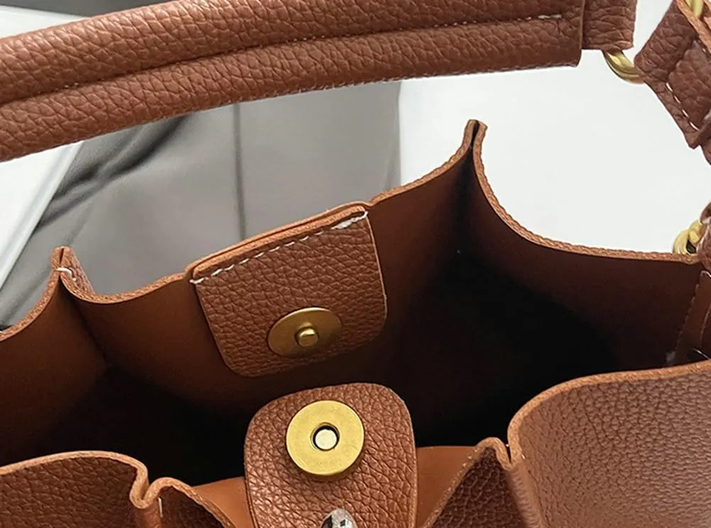 Bucket Bags Women 2025 Trendy Retro Shoulder Crossbody Purse Satchel Top-Handle Hobo Handbags Removeable Strap 2 PCS