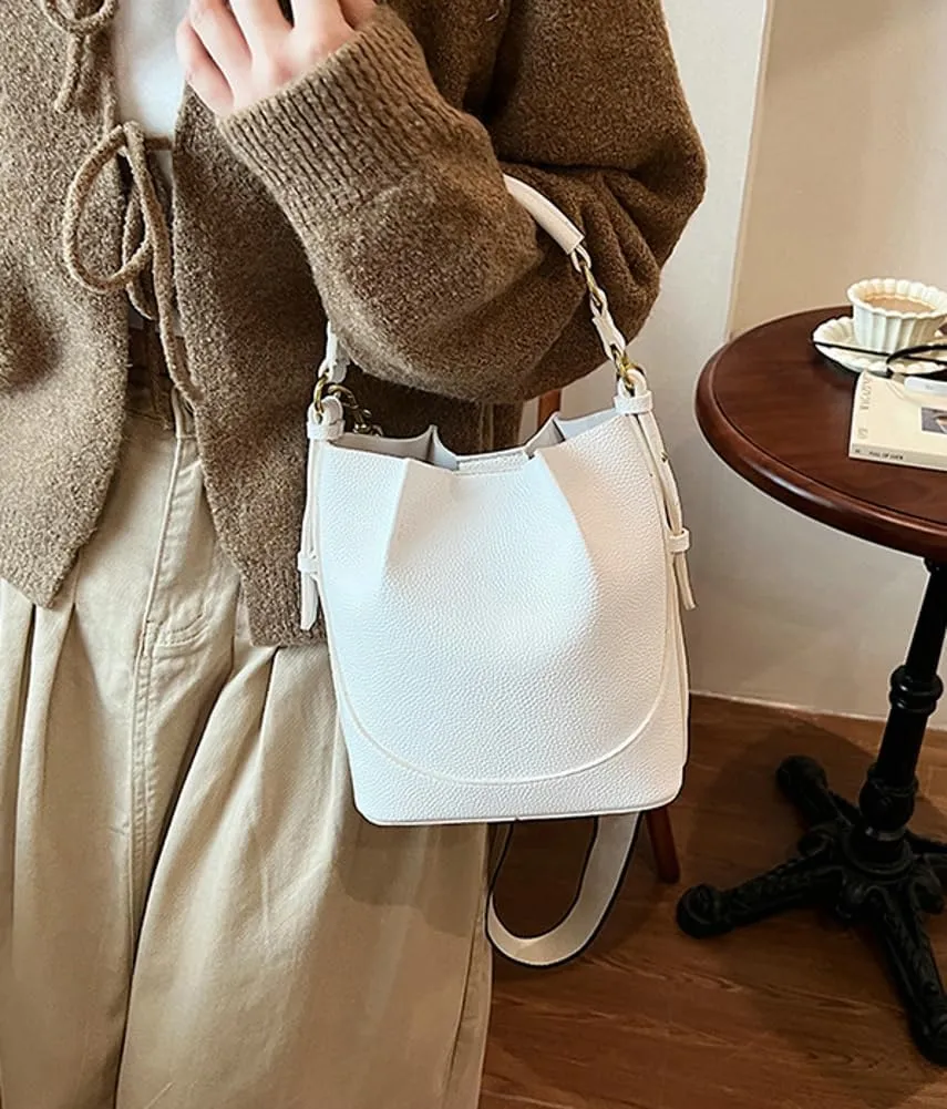 Bucket Bags Women 2025 Trendy Retro Shoulder Crossbody Purse Satchel Top-Handle Hobo Handbags Removeable Strap 2 PCS